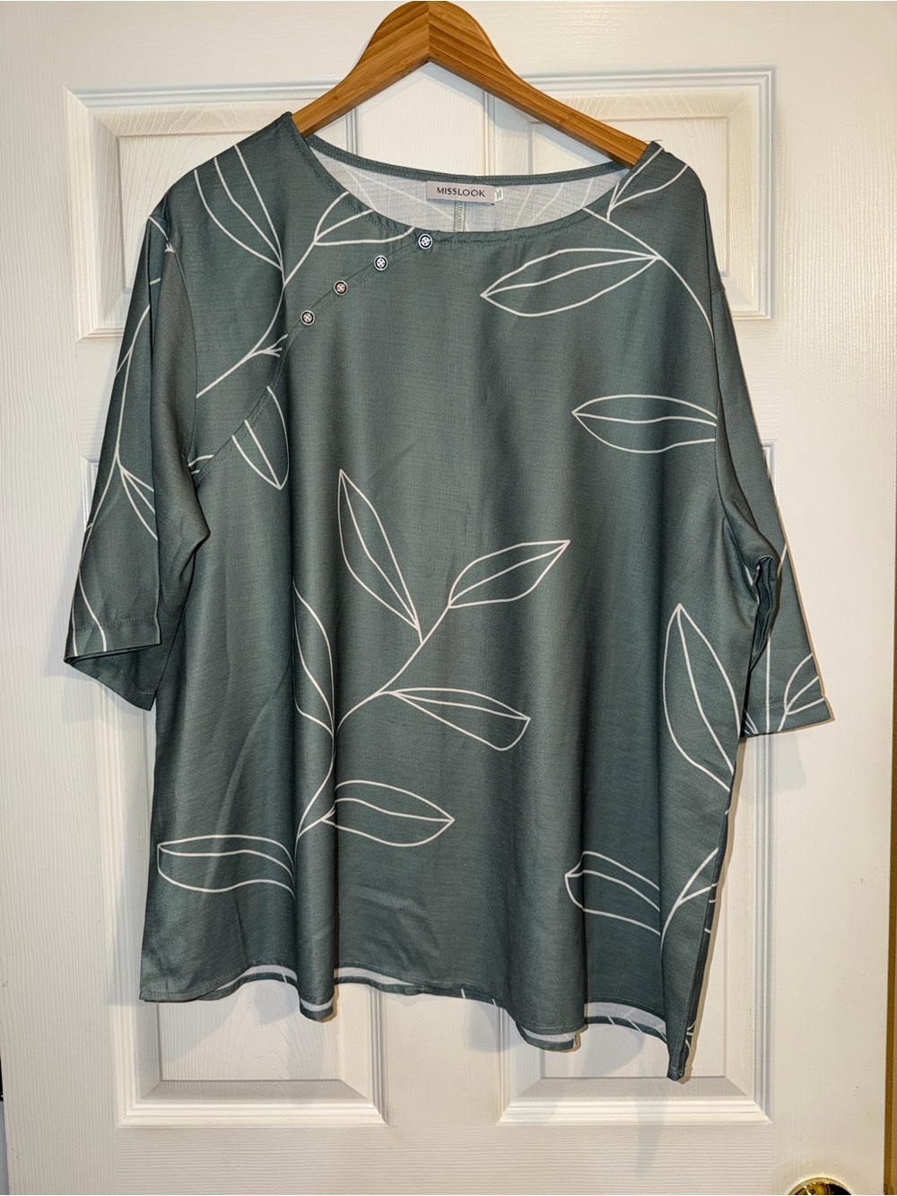 MISSLOOK Slate Green Leaf-Print Relaxed Tunic